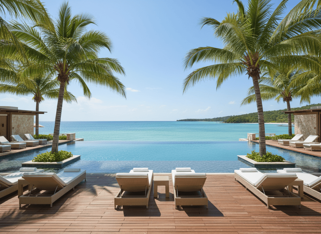 All inclusive resort infinity pool overlooking the ocean